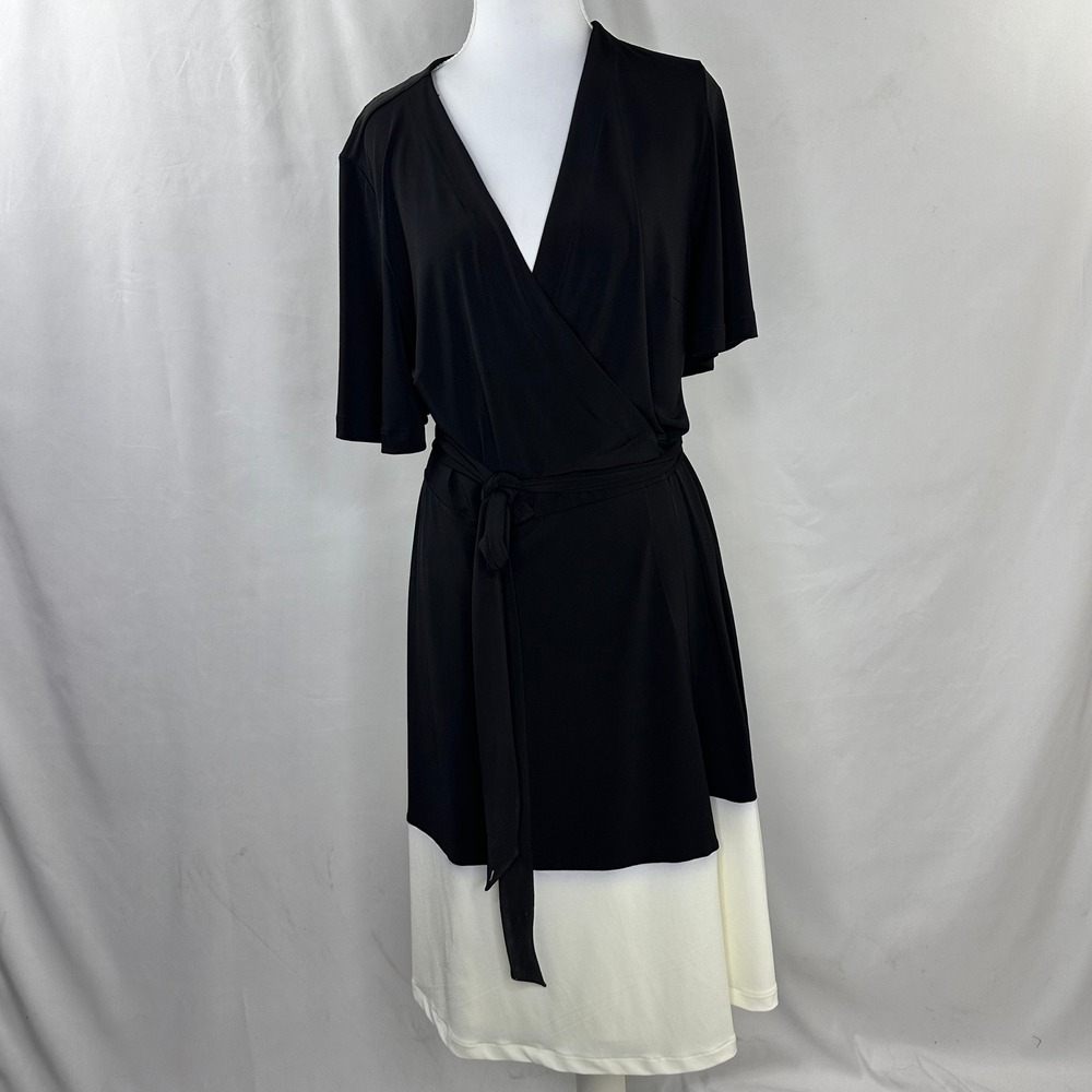Ann Taylor Sz 10 Wrap Dress Black White Colorblock Minimalist Office Siren Mod